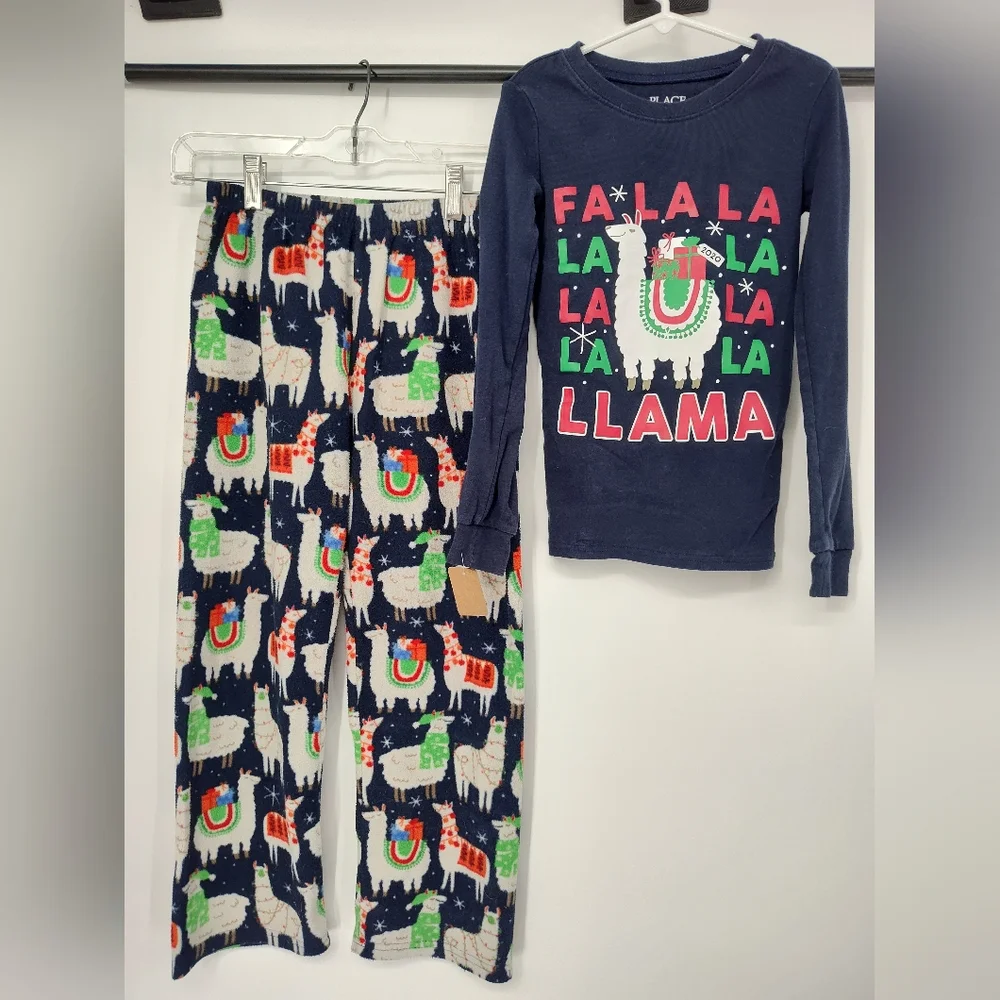 The Children's Place Christmas Llama Pajama Set -Navy and Multicolor Size Medium